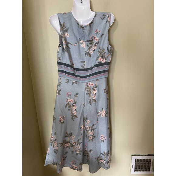 Adrianna Papell Linen Blend Dress 8 Floral V-Neck Resort Coastal Resort Summer - Picture 7 of 9